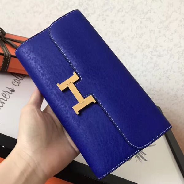 HERM Constance Long Wallet In Blue Electric Epsom Leather