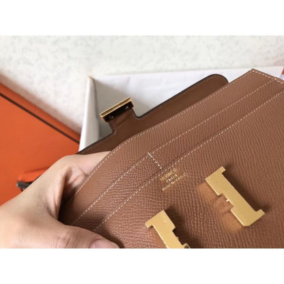 HERM Constance Long Wallet In Gold Epsom Leather