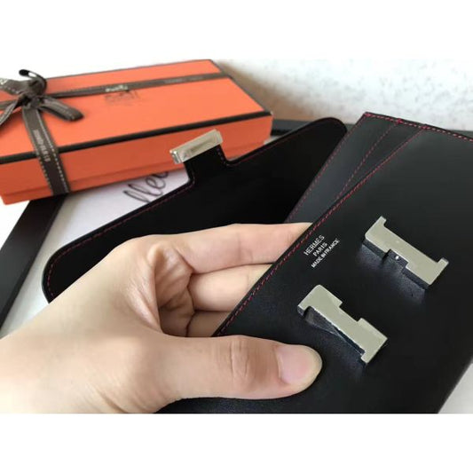 HERM Constance Long Wallet In Black Swift Leather
