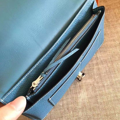 HERM Dogon Duo Wallet In Blue Jean Leather