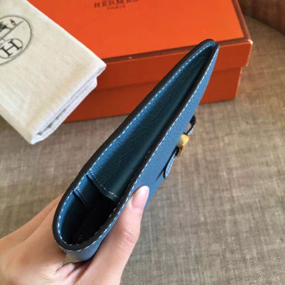 HERM Dogon Duo Wallet In Blue Jean Leather
