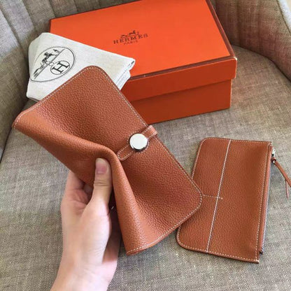 HERM Dogon Duo Wallet In Gold Clemence Leather
