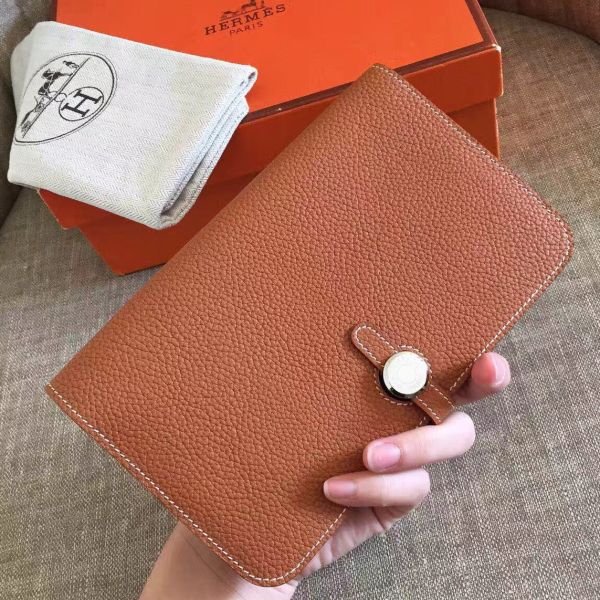 HERM Dogon Duo Wallet In Gold Clemence Leather