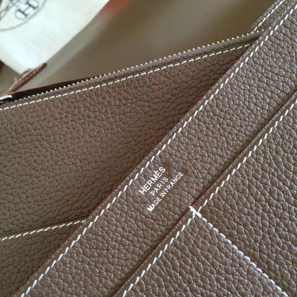 HERM Dogon Duo Wallet In Taupe Clemence Leather