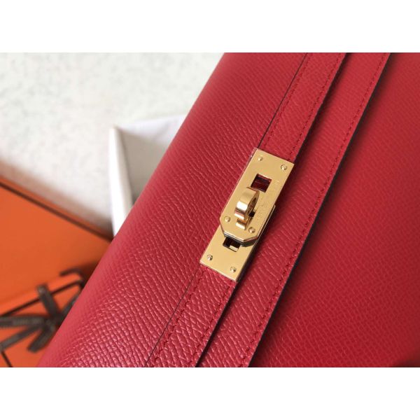 HERM Kelly Classic Long Wallet In Red Epsom Leather