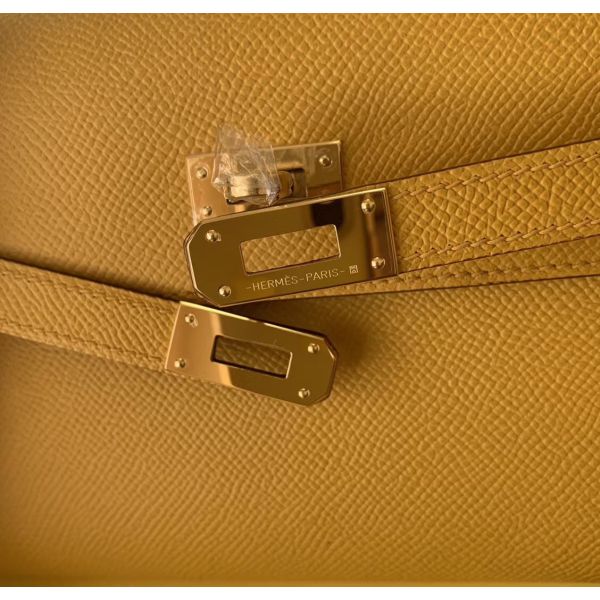 HERM Kelly Classique To Go Wallet In Yellow Epsom Calfskin