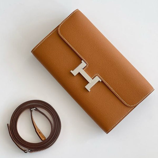 HERM Constance To Go Wallet in Gold Epsom Calfskin