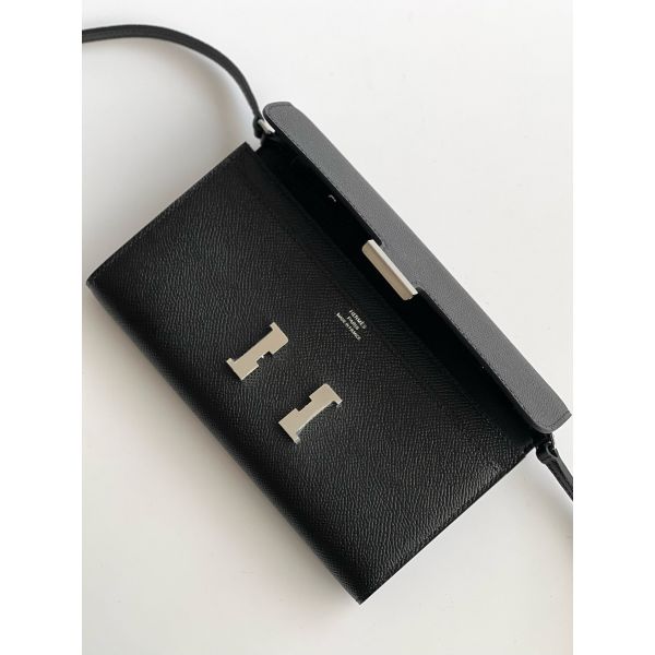 HERM Constance To Go Wallet in Black Epsom Calfskin