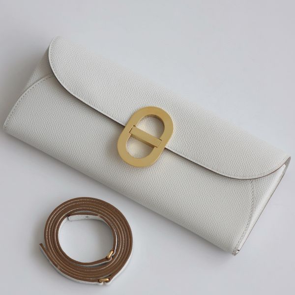 HERM Maillon To Go Wallet in Gris Pale Epsom Calfskin