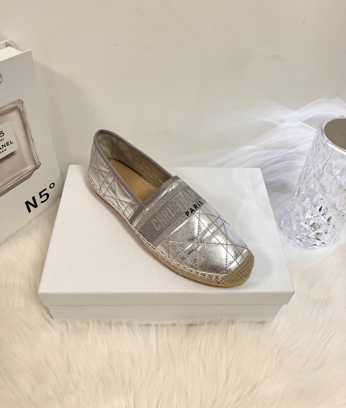 GRANVILLE ESPADRILLE SILVER QUILTED CANNAGE CALFSKIN