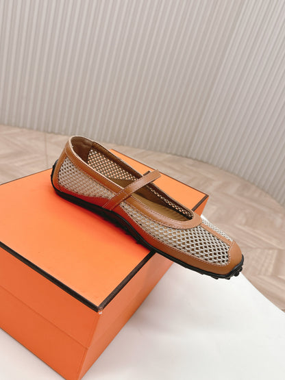KICHU BALLET FLAT IN BRONZE BROWN CROCHET KNIT AND CALFSKIN