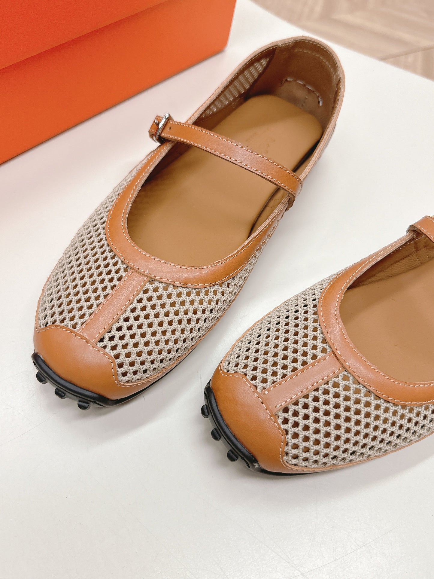 KICHU BALLET FLAT IN BRONZE BROWN CROCHET KNIT AND CALFSKIN