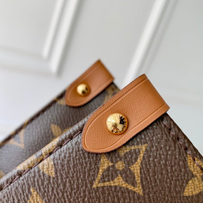 ONTHEGO ORGANIZER 37 IN BROWN COATED CANVAS AND CALFSKIN