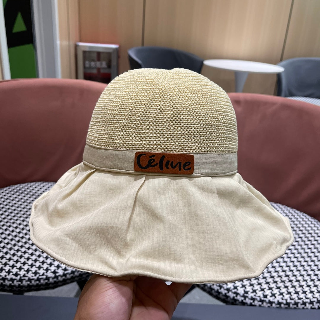 WIDE BRIM HAT MODEL 651948 IN BEIGE MESH FABRIC