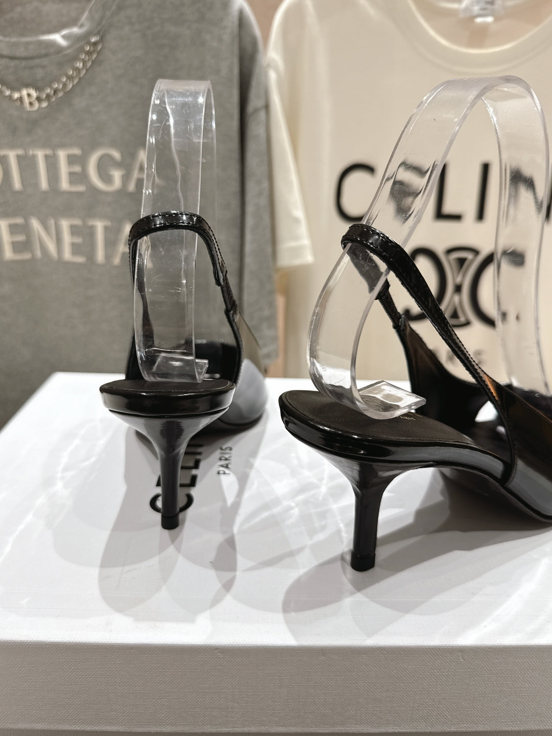 JUDY CAP TOE SLINGBACK 65MM IN BLACK SHINY CALFSKIN AND SILVER SNAKE EMBOSSED LEATHER