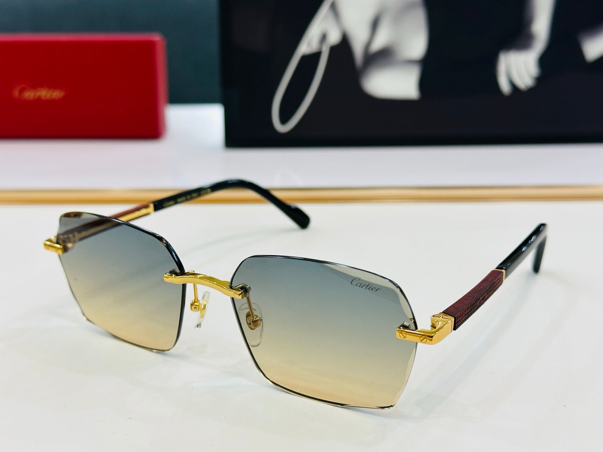 SIGNATURE C DE RECTANGULAR FRAME SUNGLASSES CT0483S IN METAL AND WOODEN