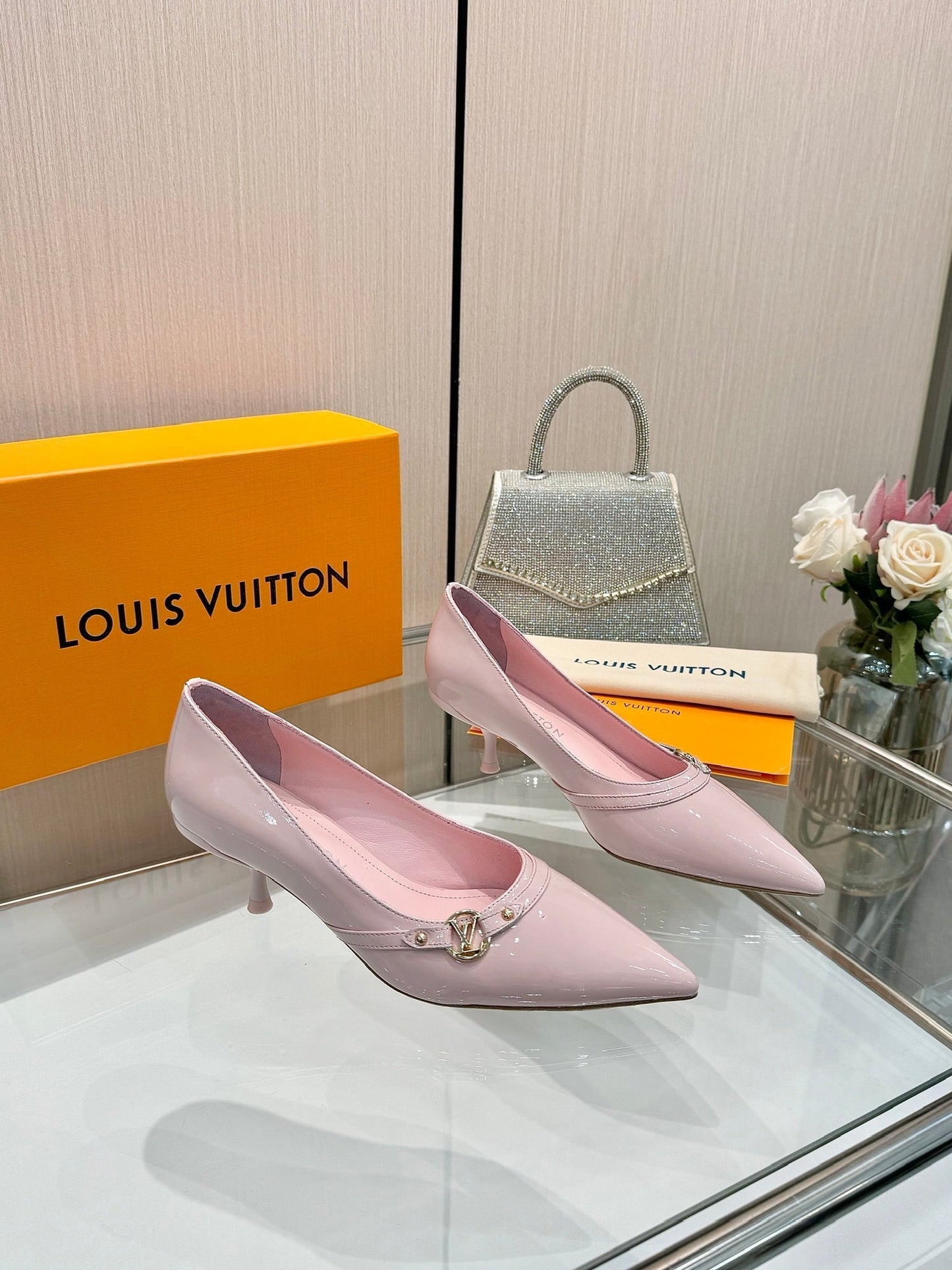 6AM HIGH HEELS 55 MM IN LIGHT PINK PATENT LAMBSKIN