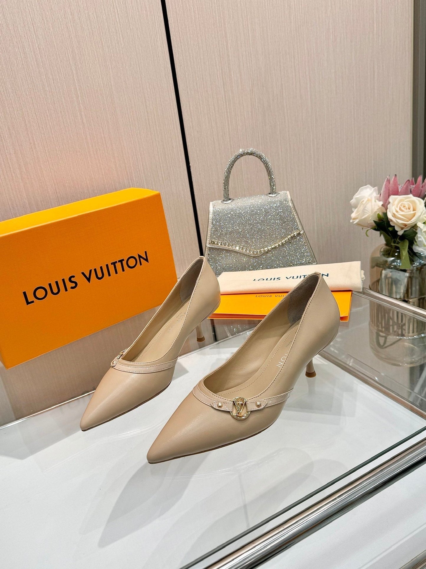 6AM HIGH HEELS 55 MM IN TAN BEIGE LAMBSKIN