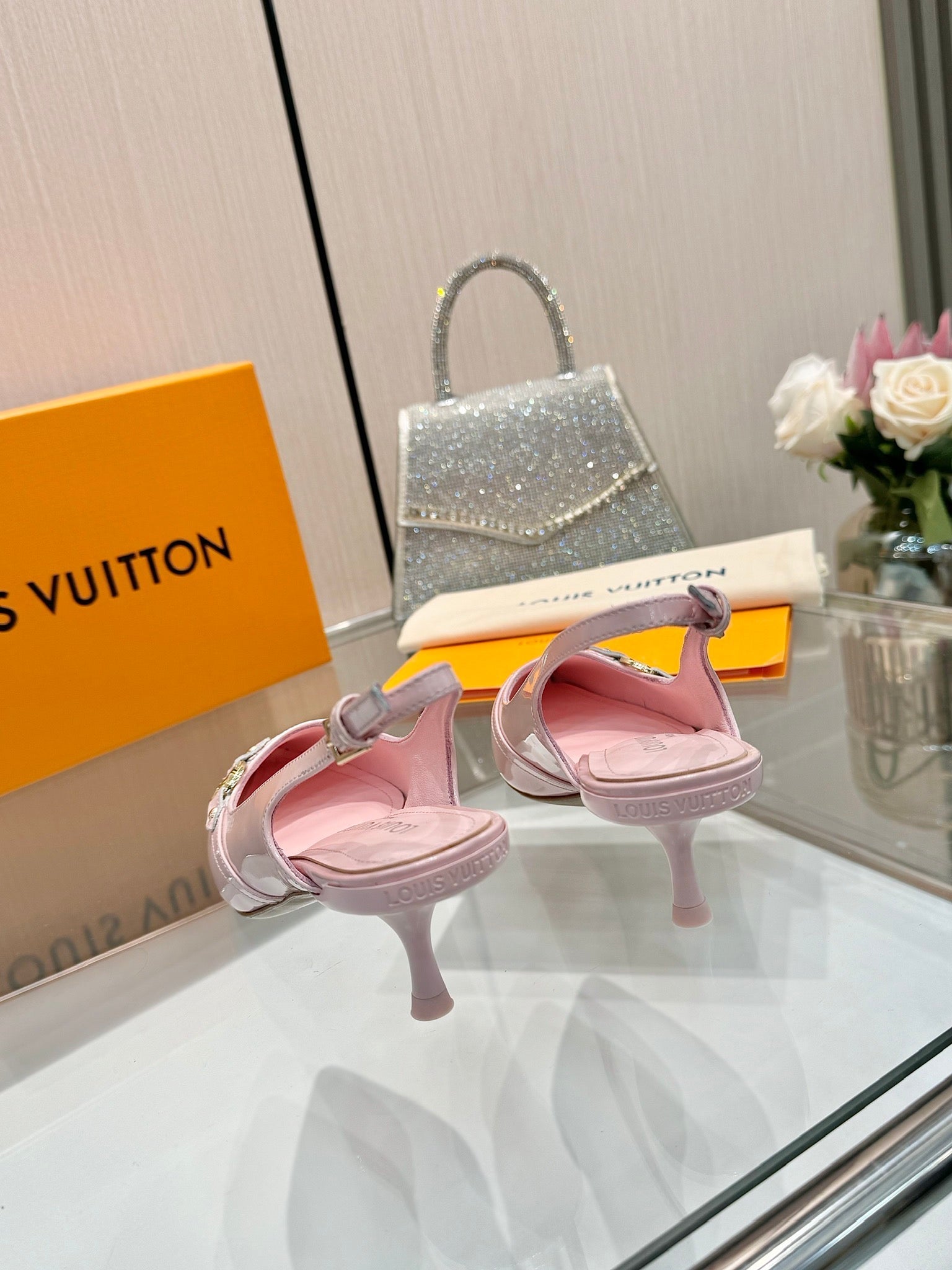 6AM SLINGBACK HIGH HEELS 55 MM IN LIGHT PINK PATENT LAMBSKIN