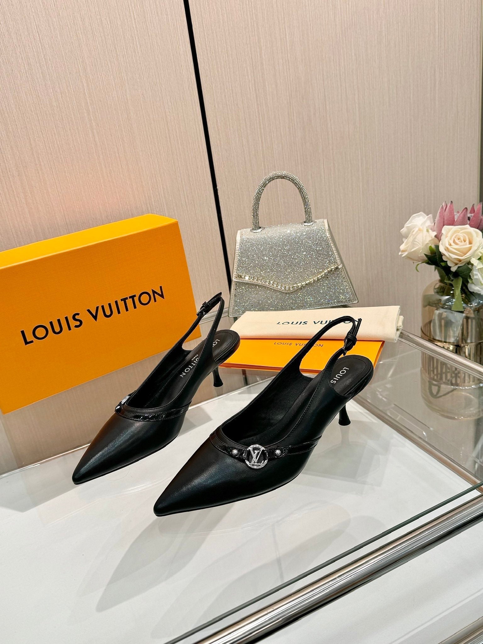 6AM SLINGBACK HIGH HEELS 55 MM IN BLACK LAMBSKIN