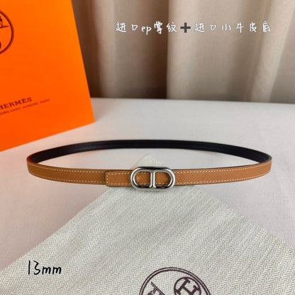 HM MAILLON H BELT BUCKLE & REVERSIBLE CIDER ORANGE LEATHER STRAP 13 MM SILVER HARDWARE