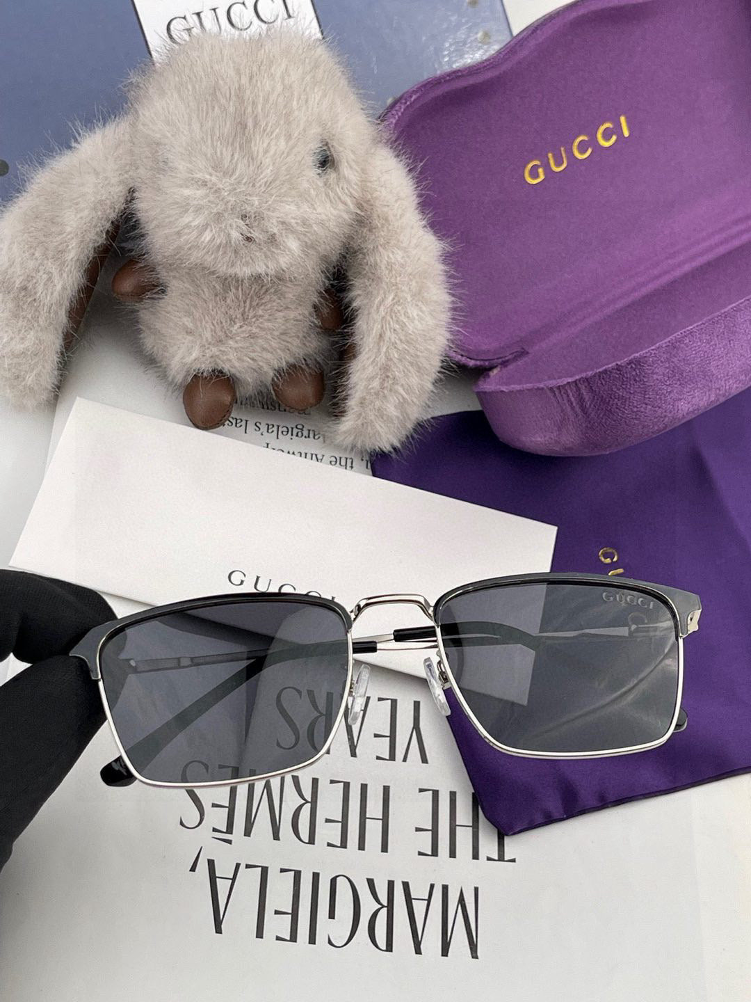 RECTANGULAR FRAME SUNGLASSES G3370 IN ACETATE AND METAL