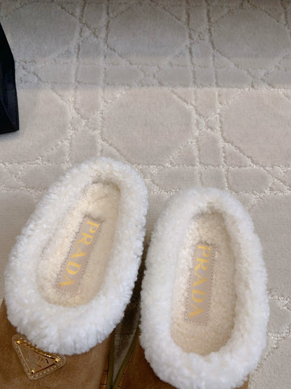 PRA MULES SHEARLING LINING IN TAN SUEDE