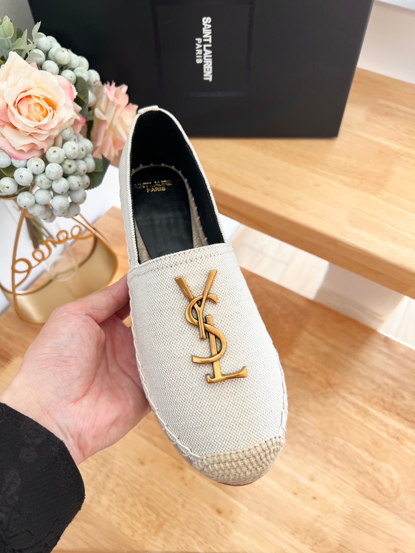 SL YVES LOGO SLIP ON CREAMY WHITE CANVAS
