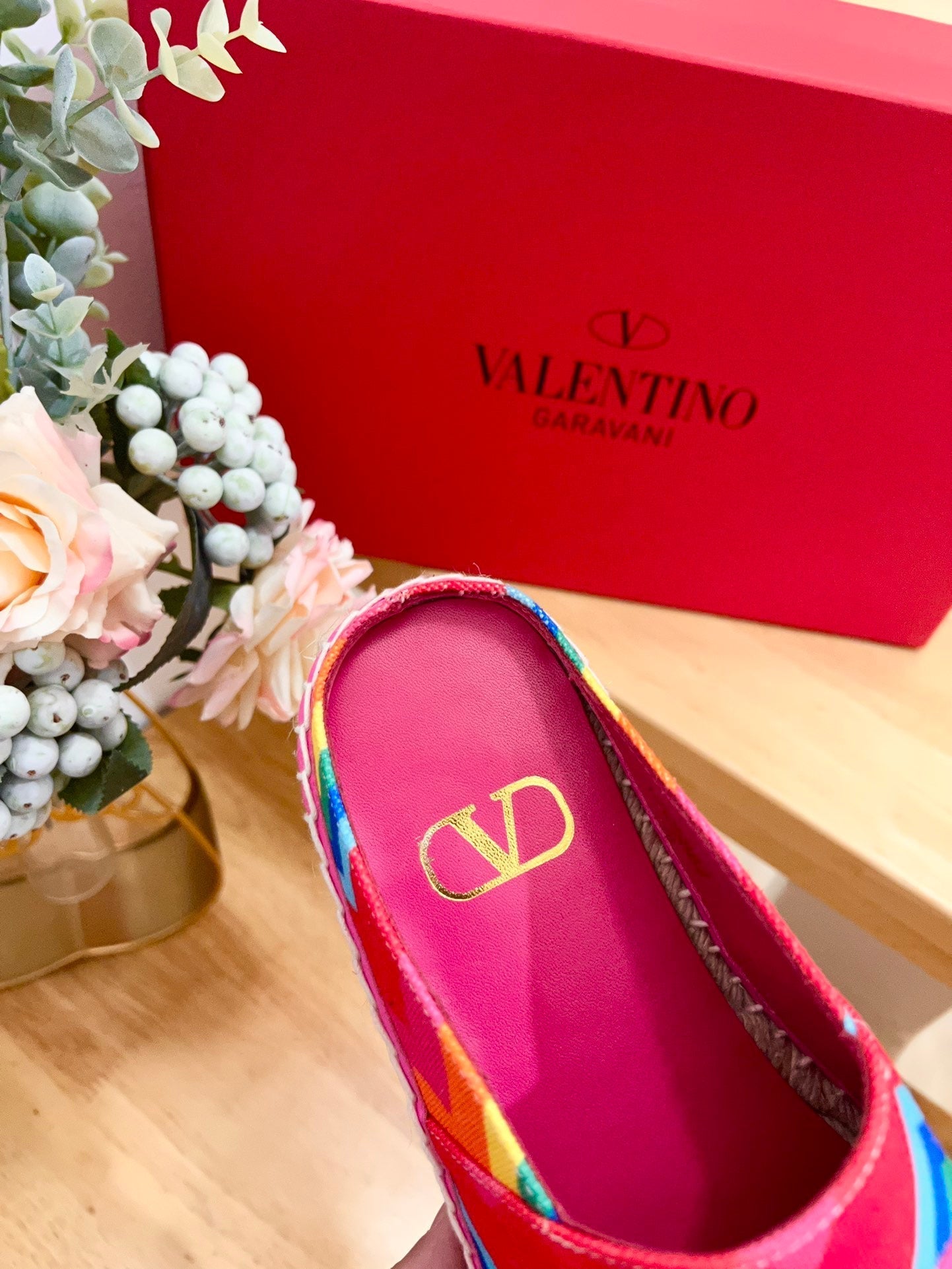 GARAVANI PRINTED COLORFUL CANVAS MULE WITH EMBROIDERED LOGO