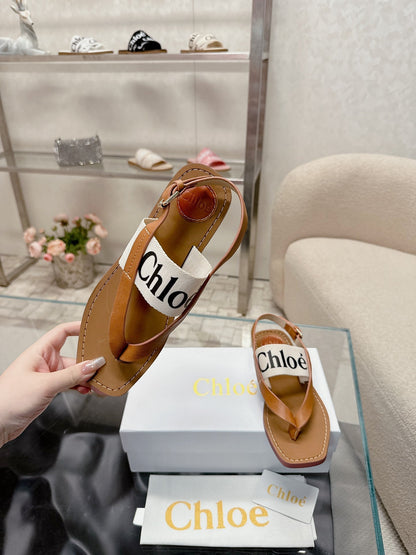 THONG SANDALS IN CINNAMON BROWN CALFSKIN AND WHITE CANVAS