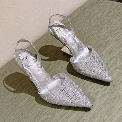FENDI SEQUINS HIGH-HEELED SLINGBACK 85MM SILVER