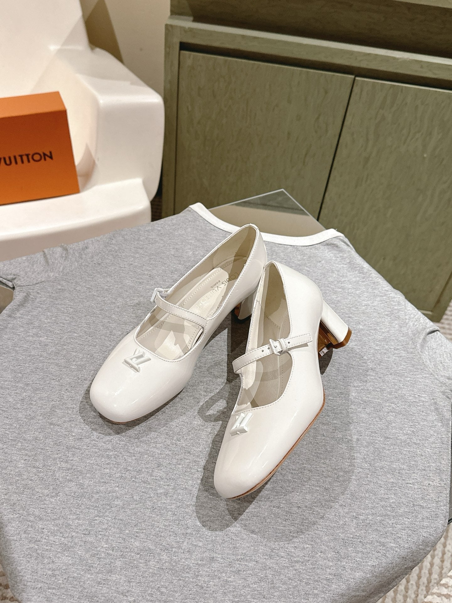 SWING HIGH MARY JANE 55 MM IN WHITE PATENT CALFSKIN