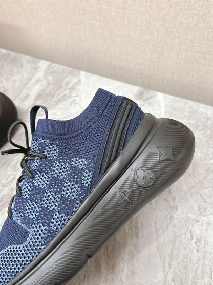 SNEAKERS IN MIDNIGHT BLUE DAMIER ELASTIC FABRIC