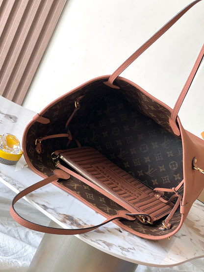 NEVERFULL INSIDE OUT MM 31 IN BROWN MONOGRAM CANVAS AND CALFSKIN TRIM
