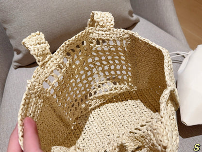 EMBROIDED LOGO MINI TOTE BAG 23 IN OFF WHITE WOVEN RAFFIA