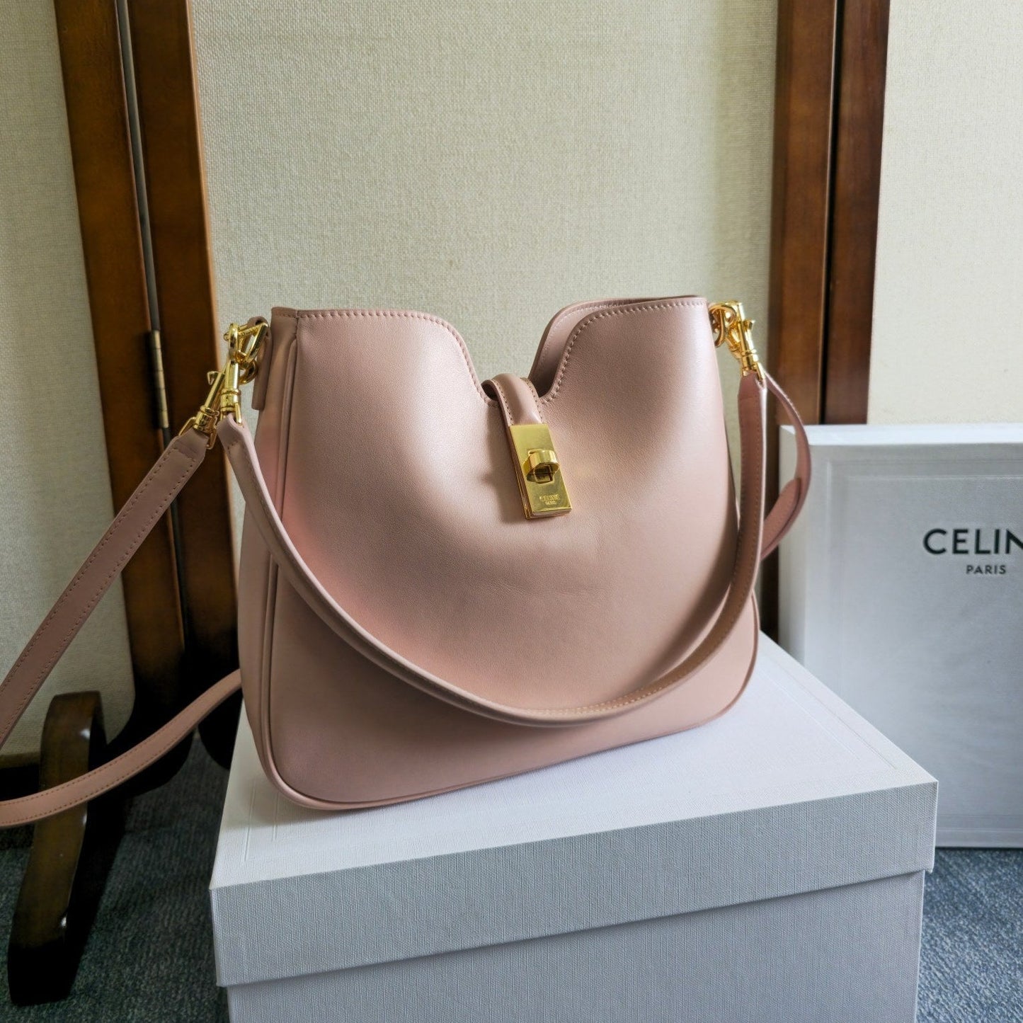 SMALL CAMILLE 16 SOFT BAG 24 IN DUSTY ROSE BEIGE CALFSKIN