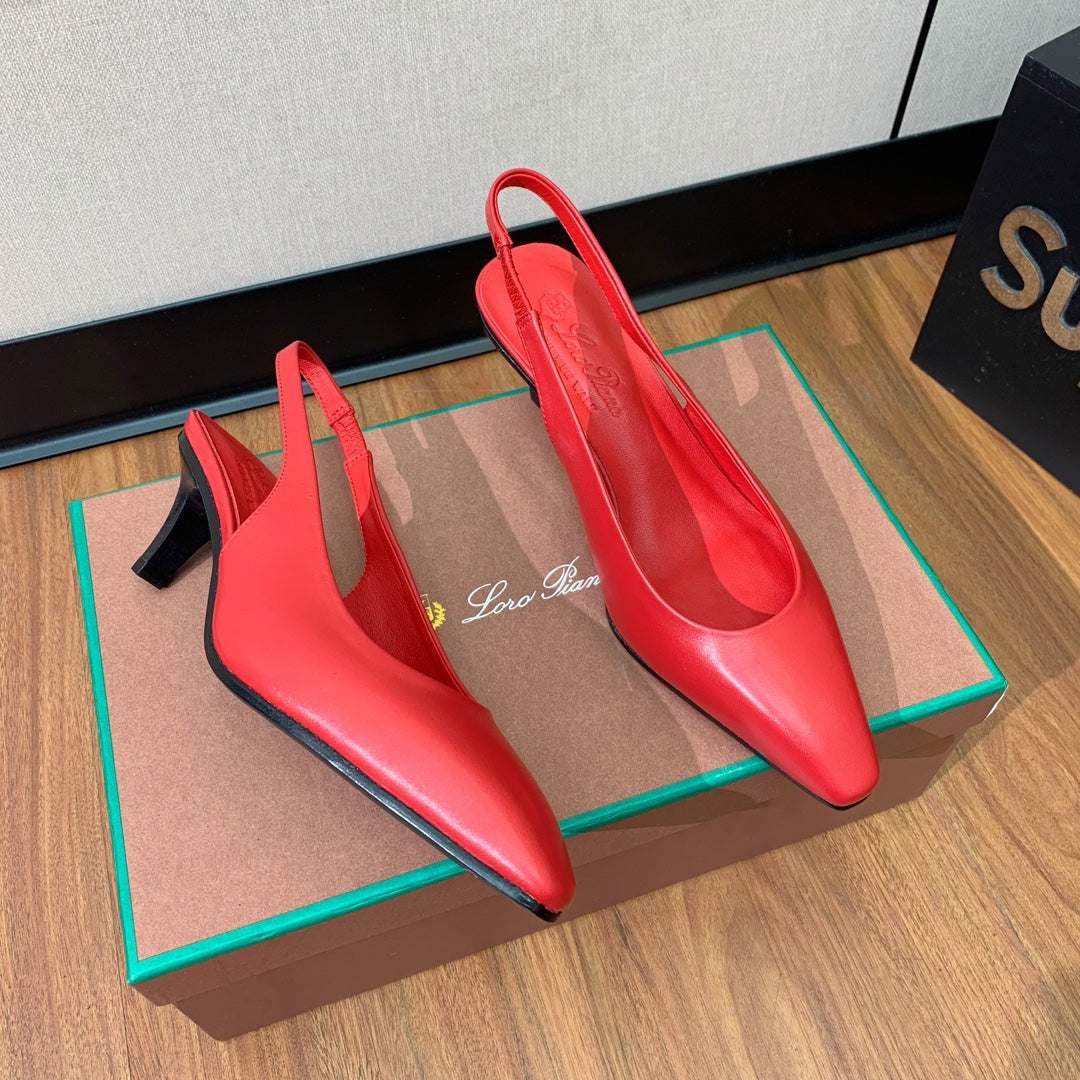 LP POINTED TOE MID-HEEL SLINGBACK ROSE CALFSKIN