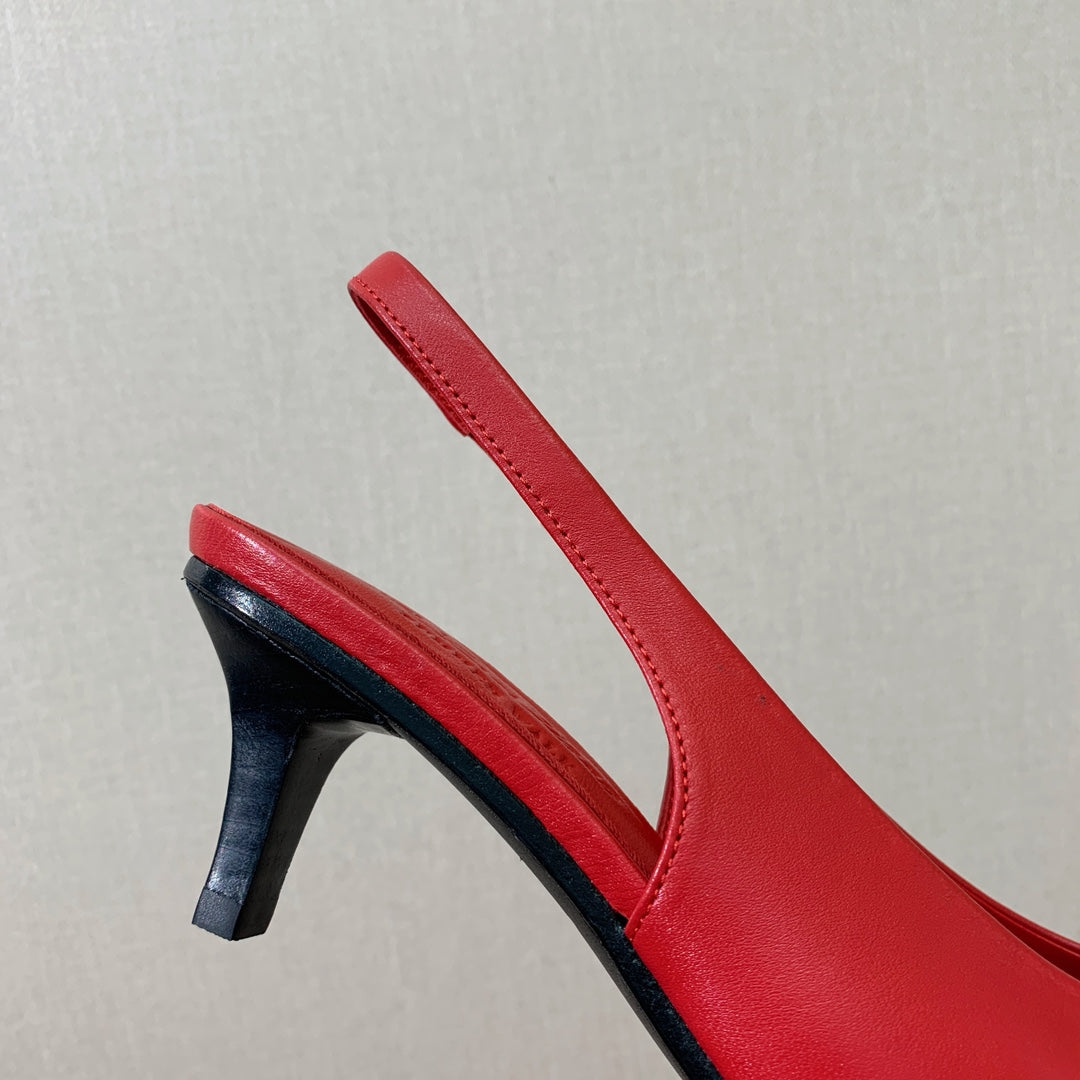 LP POINTED TOE MID-HEEL SLINGBACK ROSE CALFSKIN