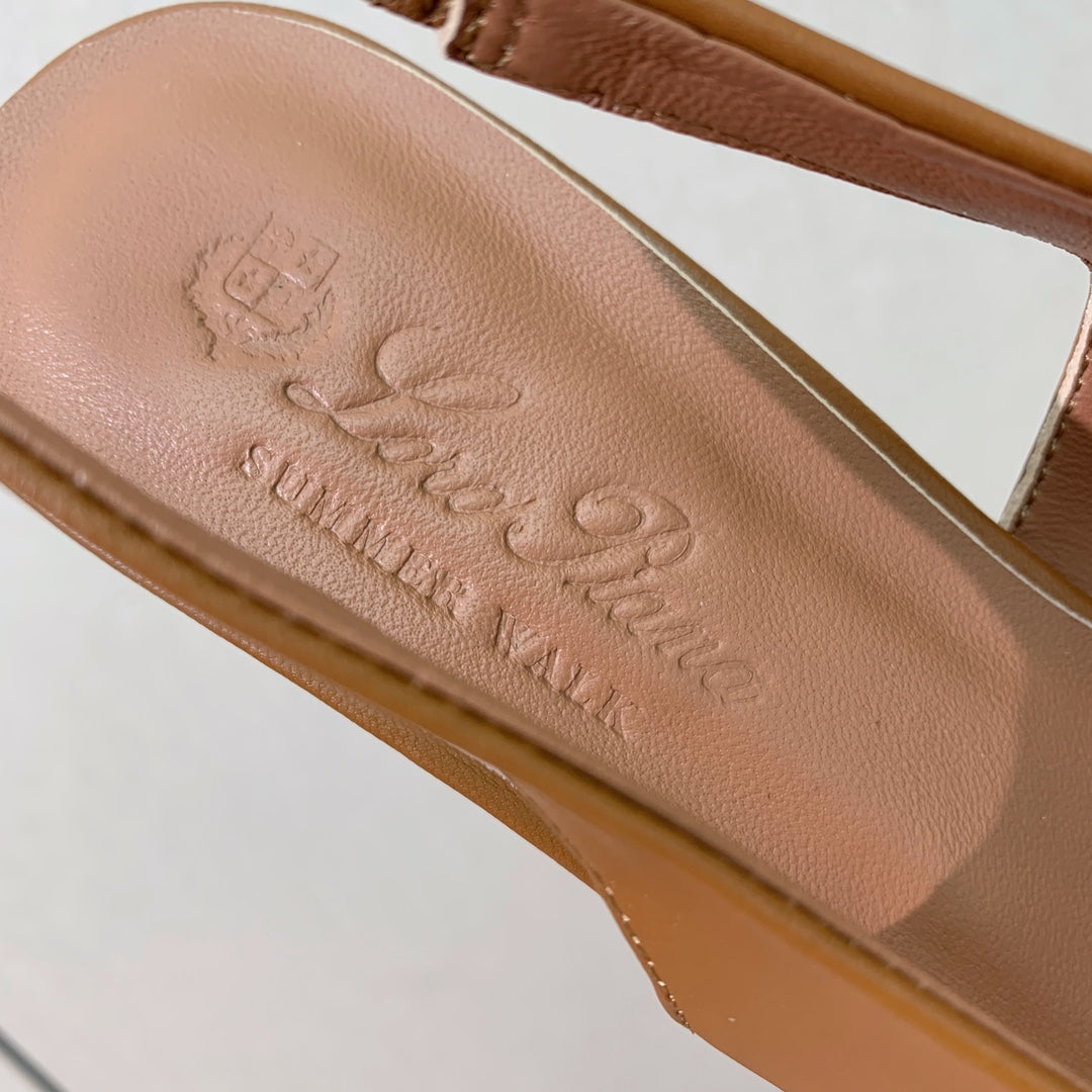 LP POINTED TOE MID-HEEL SLINGBACK CARAMEL CALFSKIN