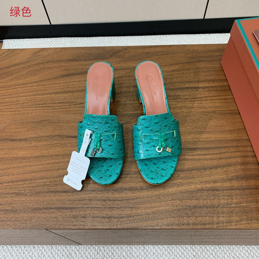 HIGH HEEL IN TEAL GREEN LAMBSKIN OSTRICH SKIN