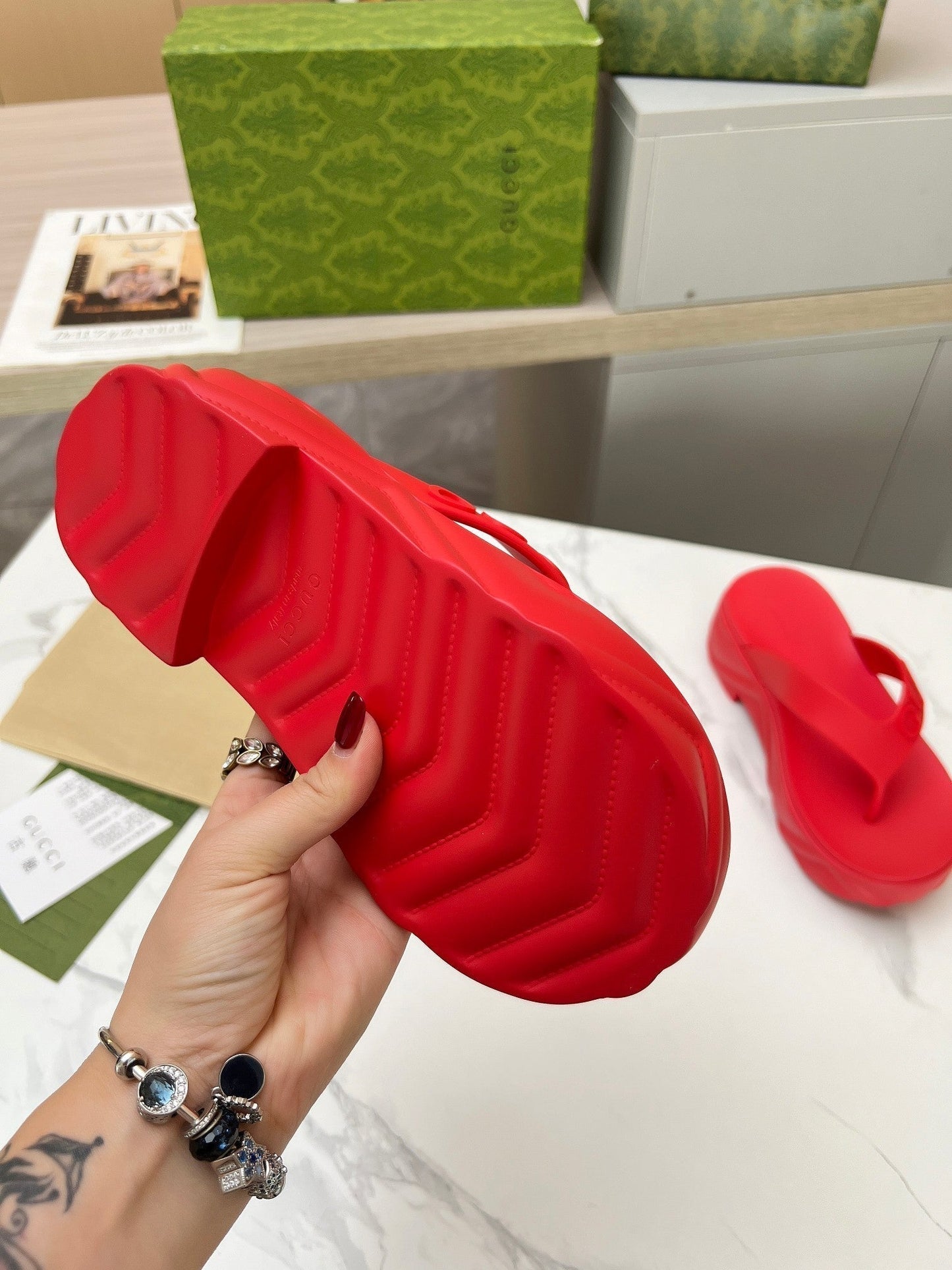 THONG PLATFORM IN RUBY RED IMPORTED TPU