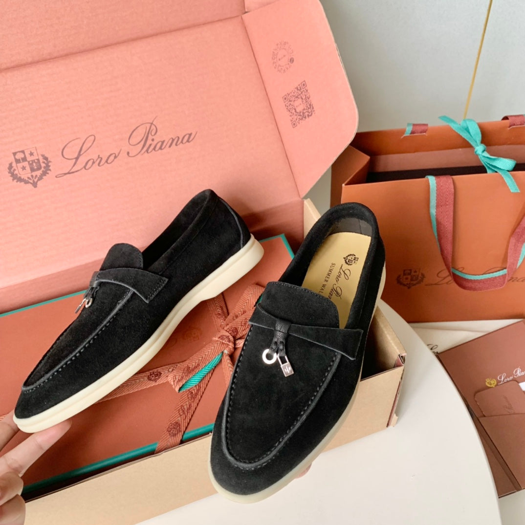 Loro Piana Black Suede Summer Charms Walk Loafers
