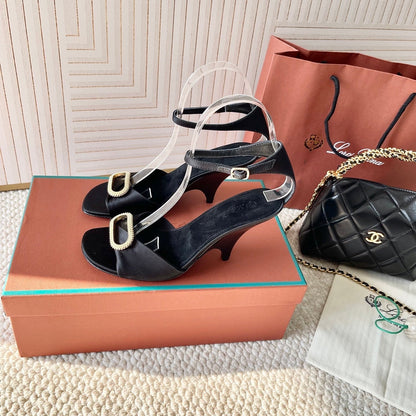 HIGH HEELS SANDALS 80 MM IN BLACK SATIN MIX SUEDUE