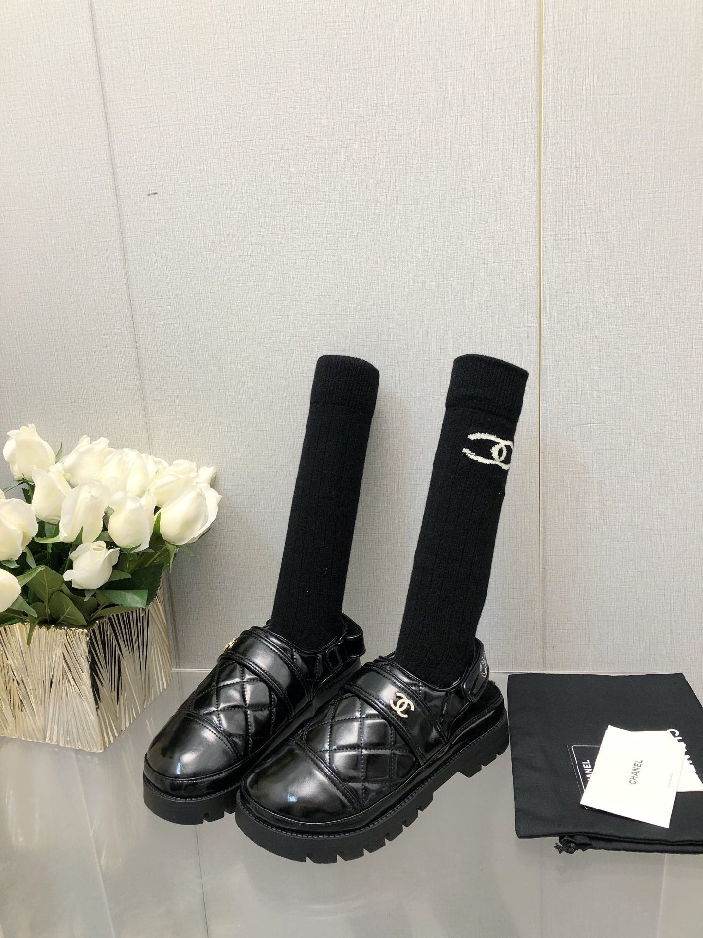CHUNKY PLATFORM SHEARLING SLIPPER BLACK LAMBSKIN