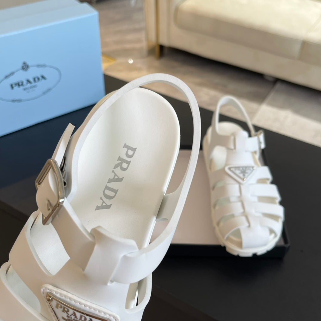 PRA RUBBER FISHERMAN SANDALS WHITE CALFSKIN