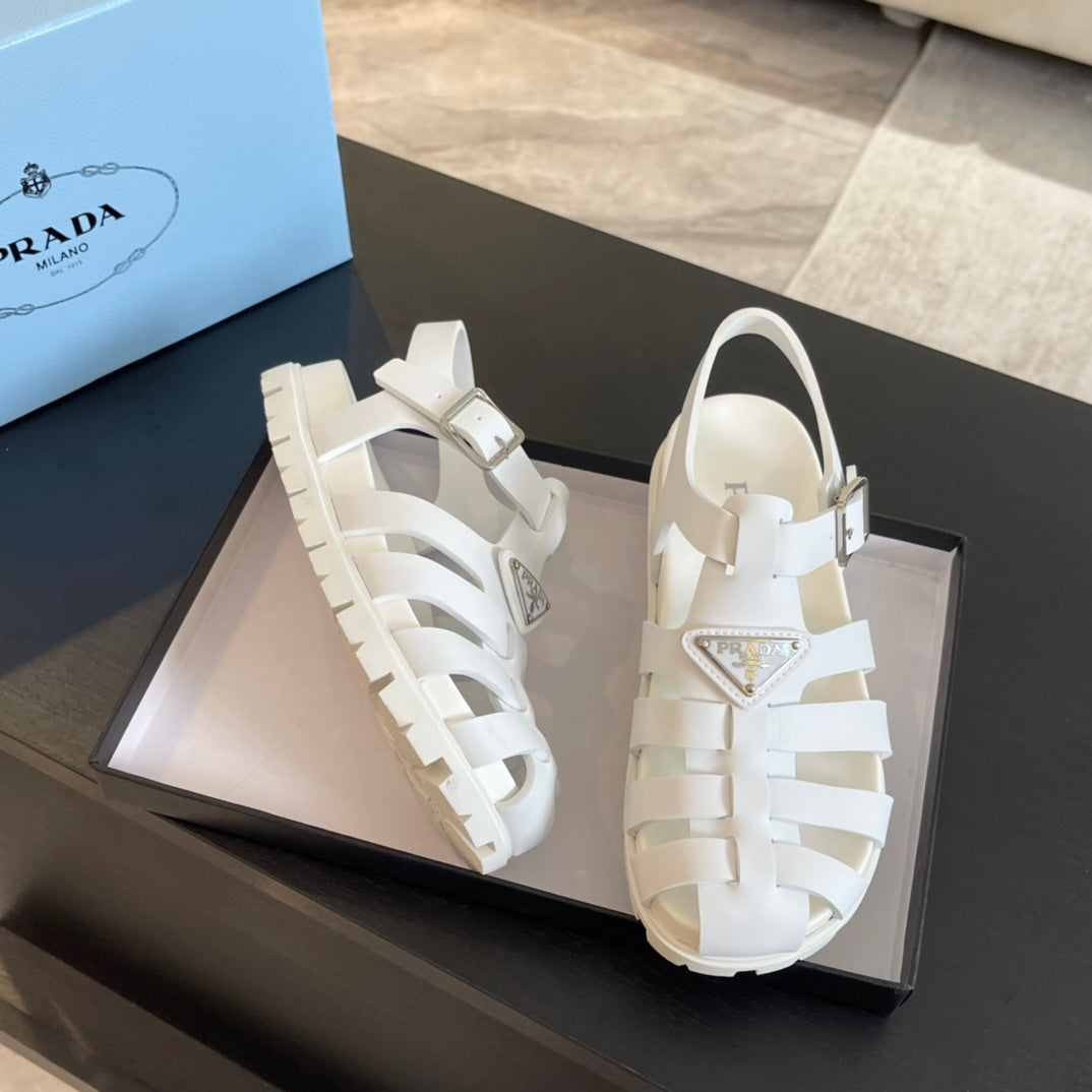 PRA RUBBER FISHERMAN SANDALS WHITE CALFSKIN