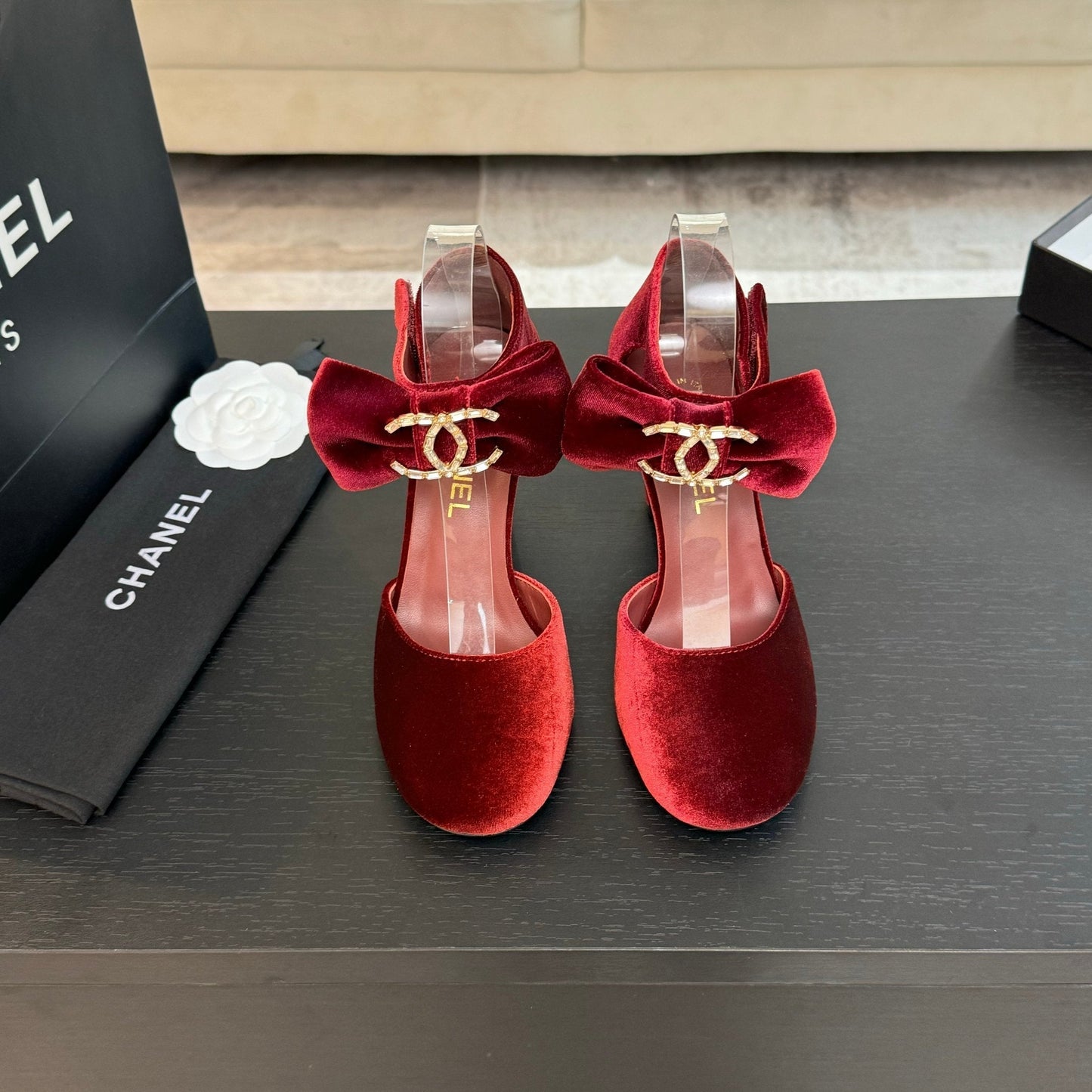HIGH MARRY JANE IN CHERRY RED VELVET