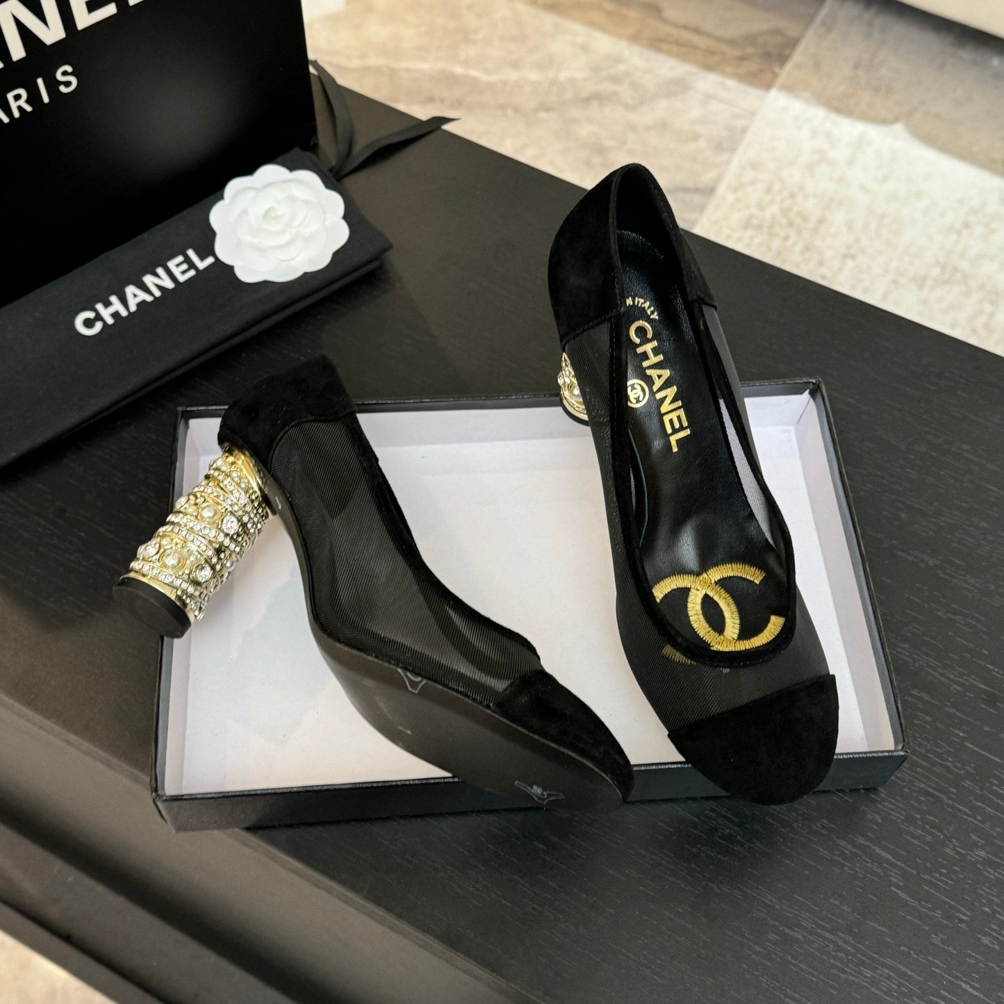 HIGH HEEL 85 MM SANDALS IN BLACK SUEDE AND MESH