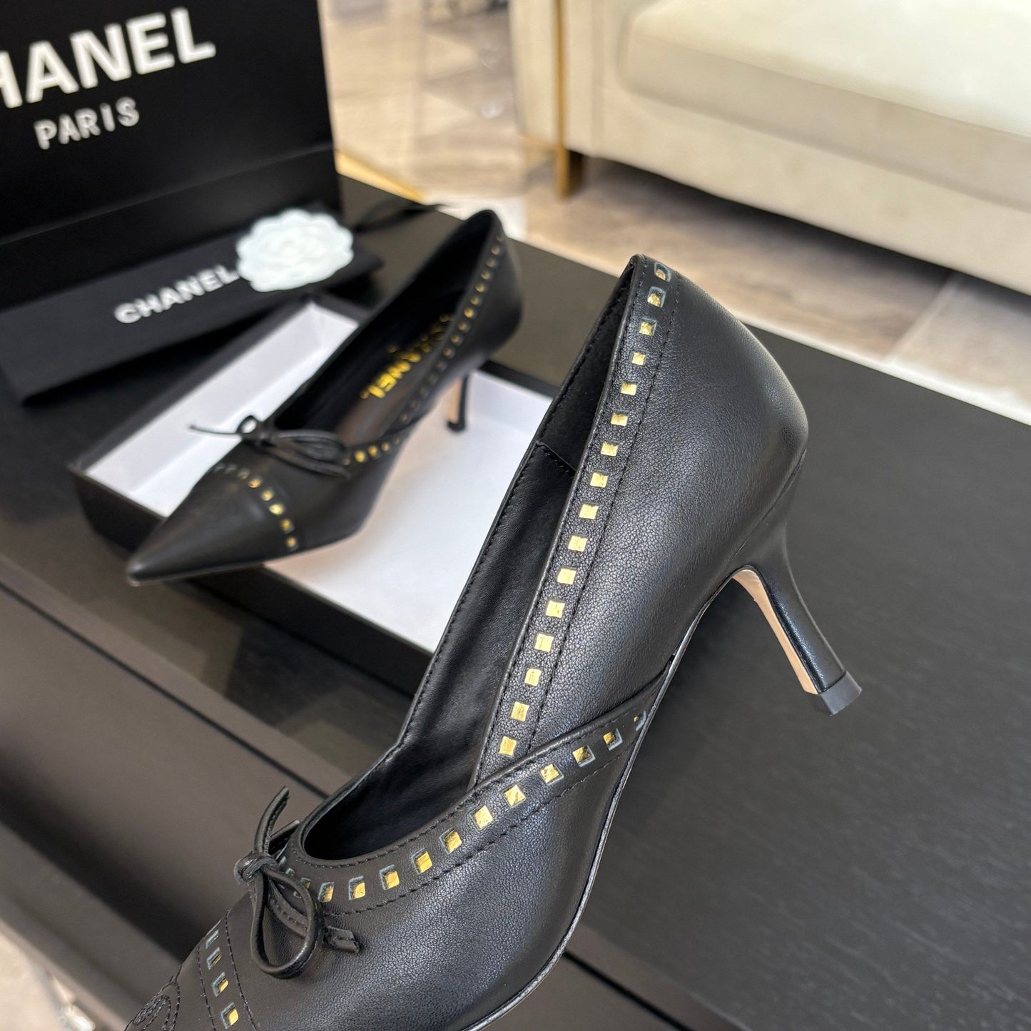 HIGH HEEL PUMP 65 MM IN BLACK LAMBSKIN