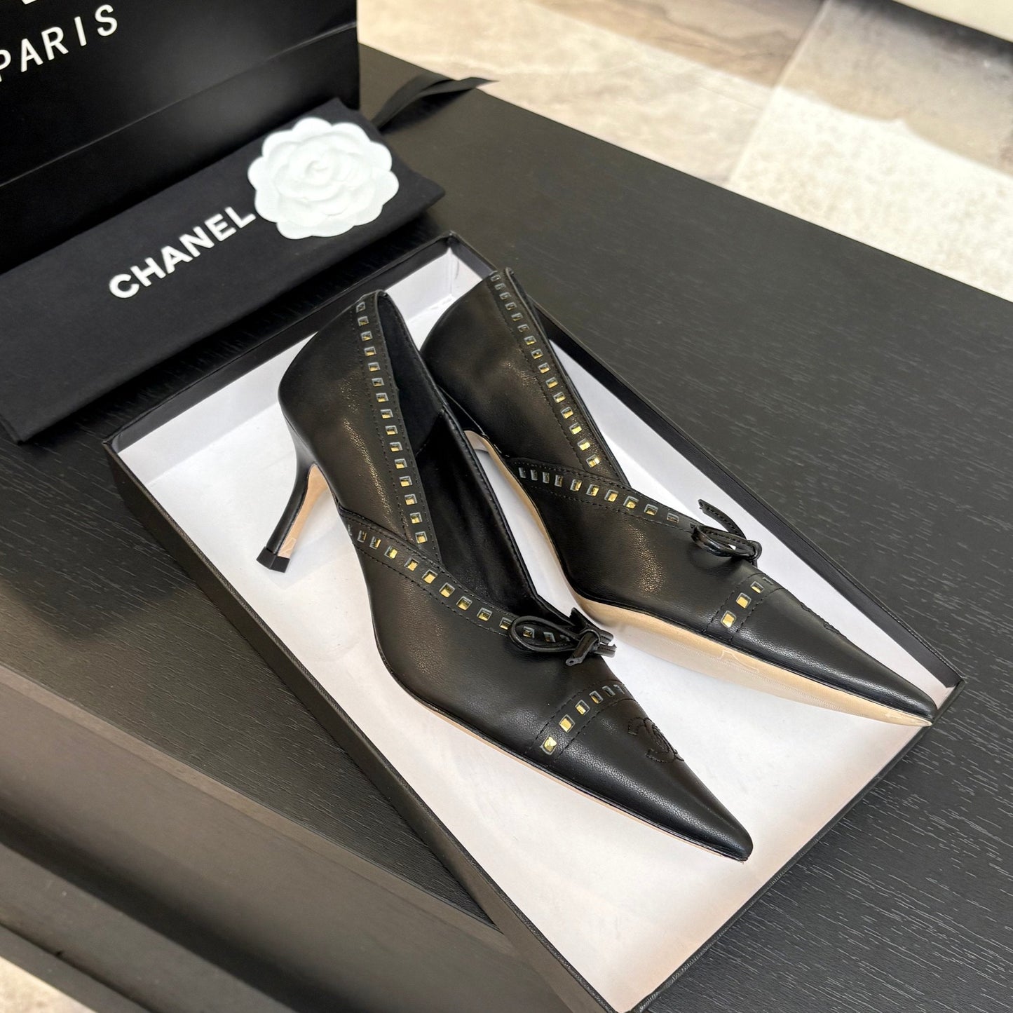 HIGH HEEL PUMP 65 MM IN BLACK LAMBSKIN